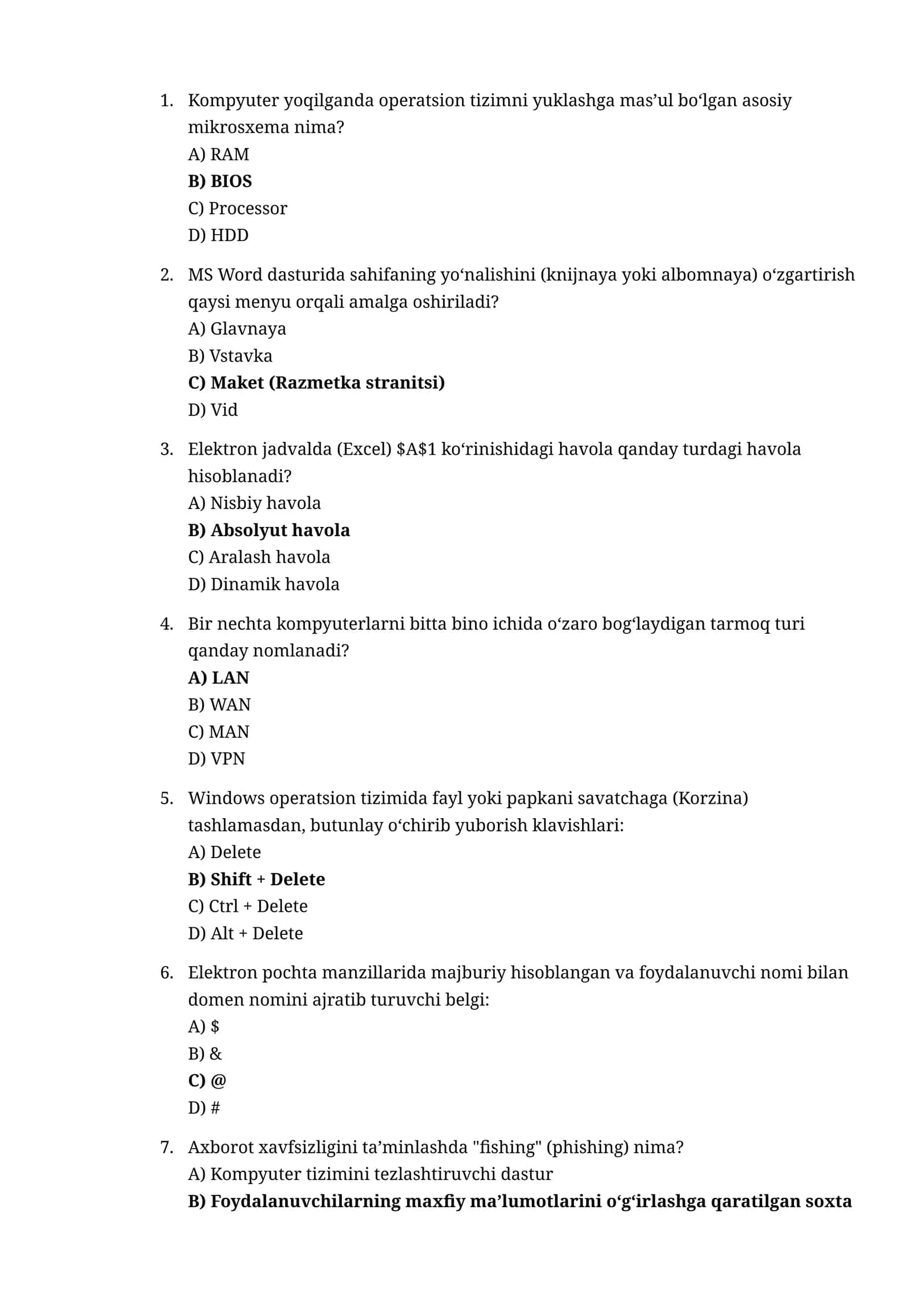ARGOS imtihonlari uchun AKT va Axborot savodxonligi (200 talik eng yangi test bazasi) 1