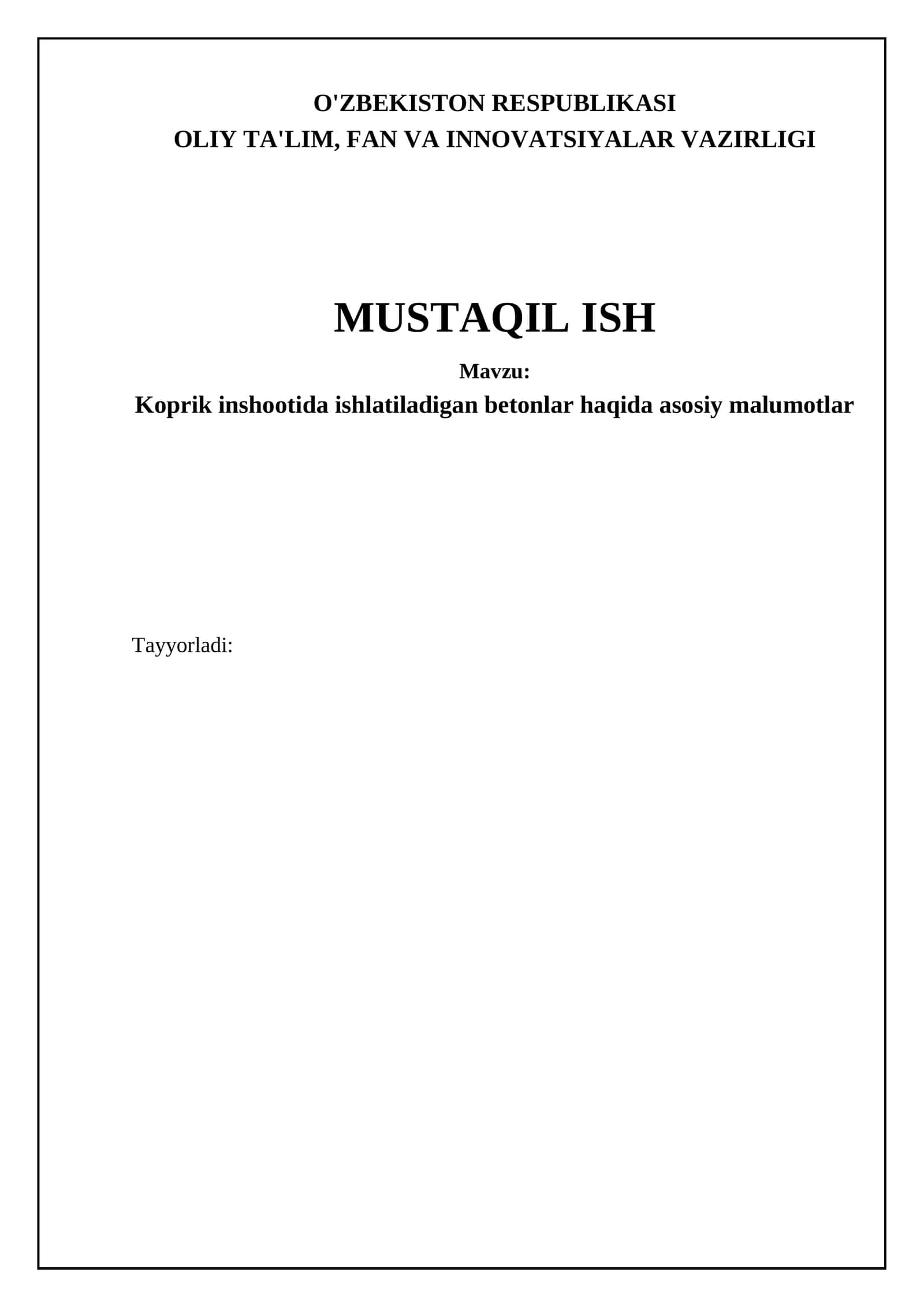 Koprik inshootida ishlatiladigan betonlar haqida asosiy malumotlar 1