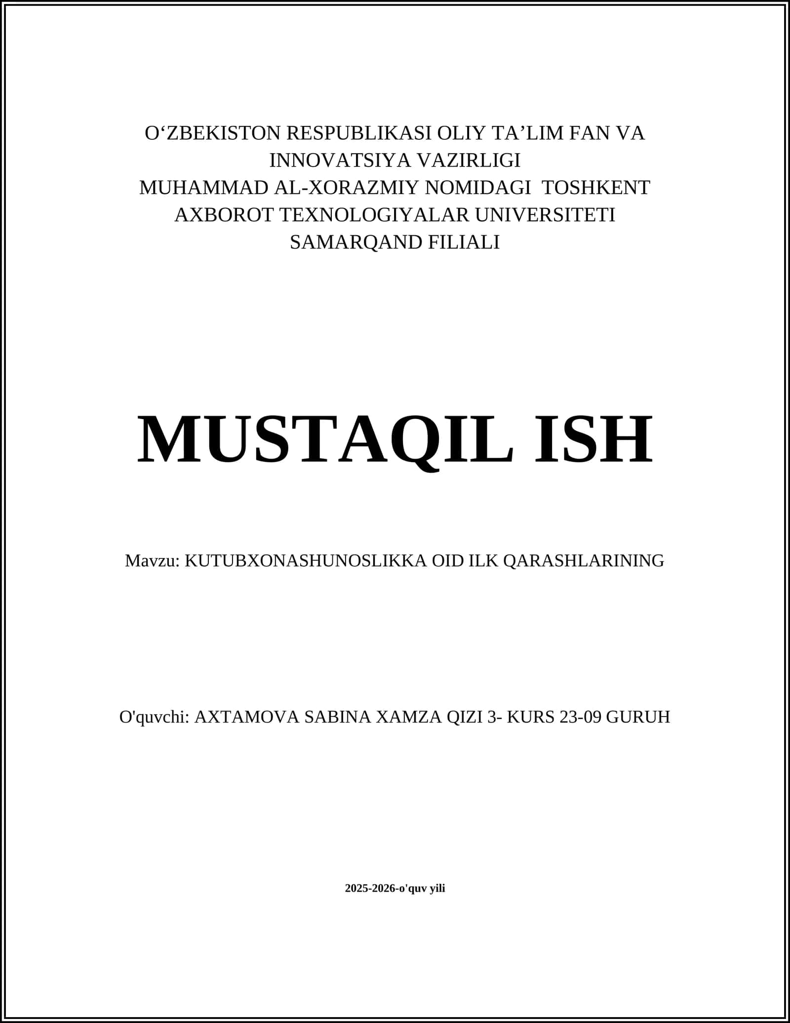 Kutubxonashunoslikka oid ilk qarashlarning tarixi va manbalari 1
