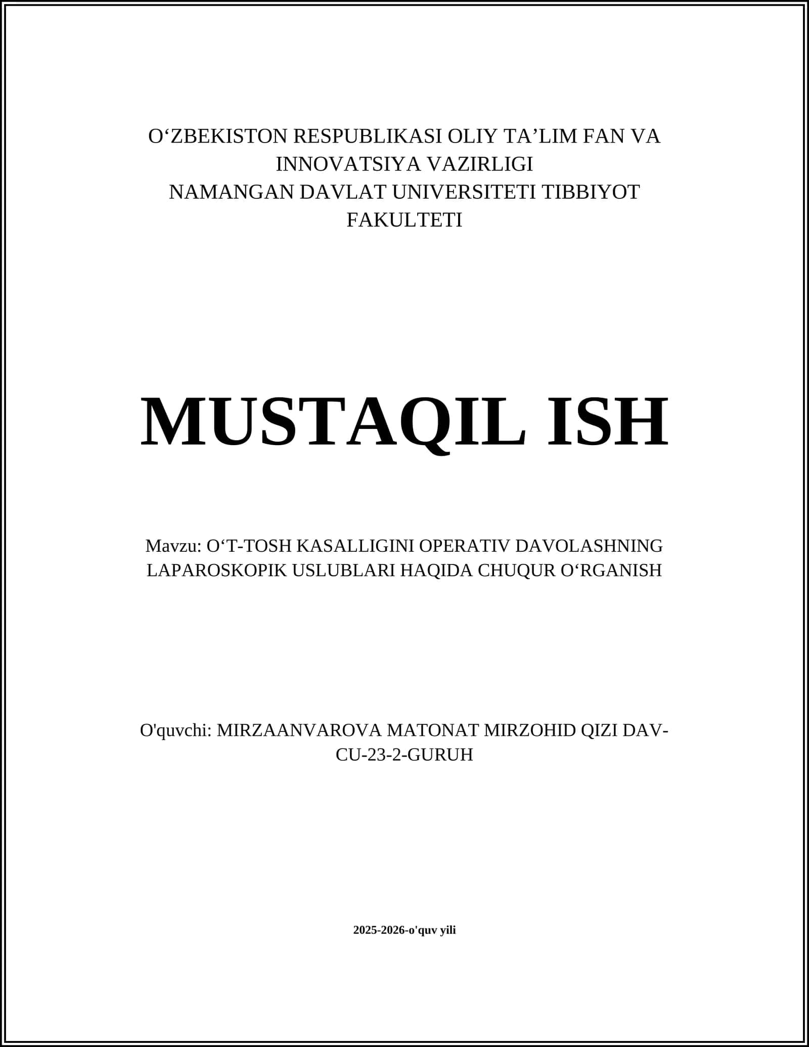 OʻT-TOSH KASALLIGINI OPERATIV DAVOLASHNING LAPAROSKOPIK USLUBLARI HAQIDA CHUQUR OʻRGANISH 1