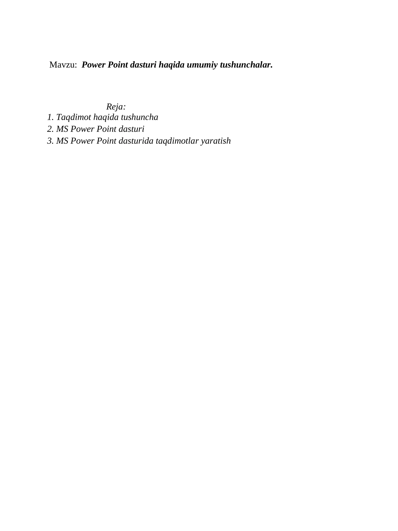 Power Point dasturi 1