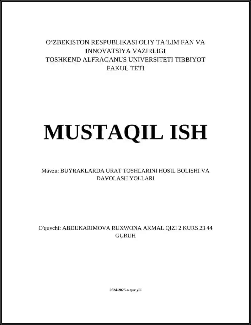 Buyrak Toshlarining Hosil Bolishi va Davolash Yollari