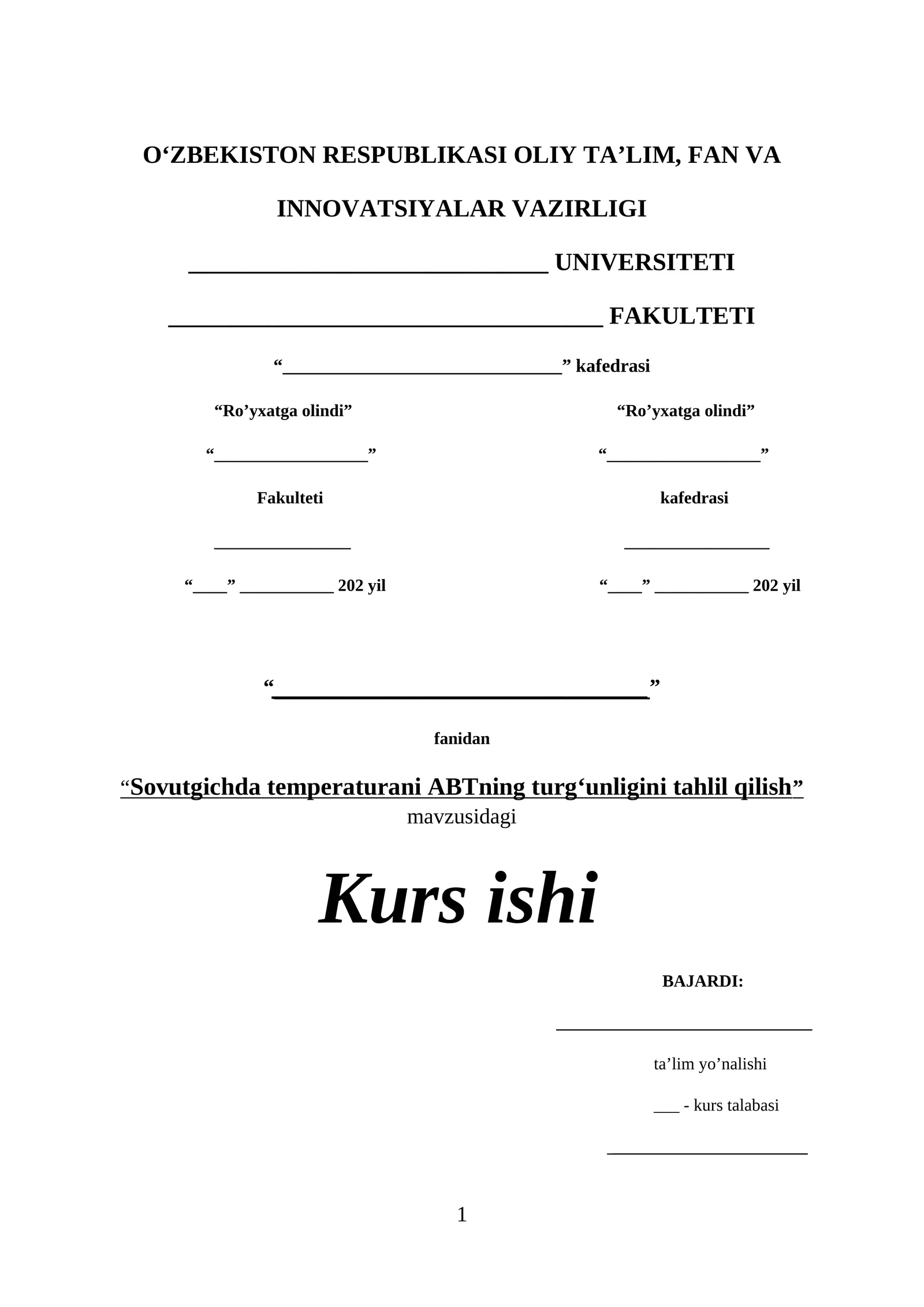 “Sovutgichda temperaturani ABTning turg‘unligini tahlil qilish” Kurs ishi 1