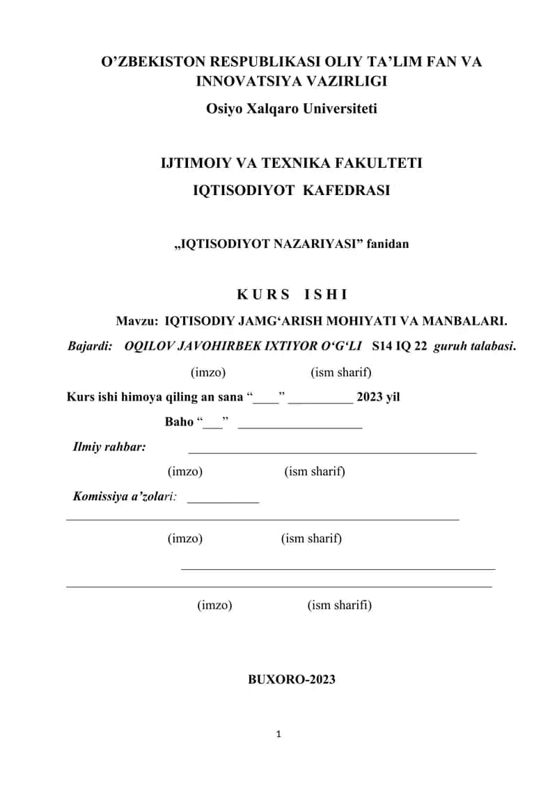 IQTISODIY JAMGʻARISH MOHIYATI VA MANBALARI 1