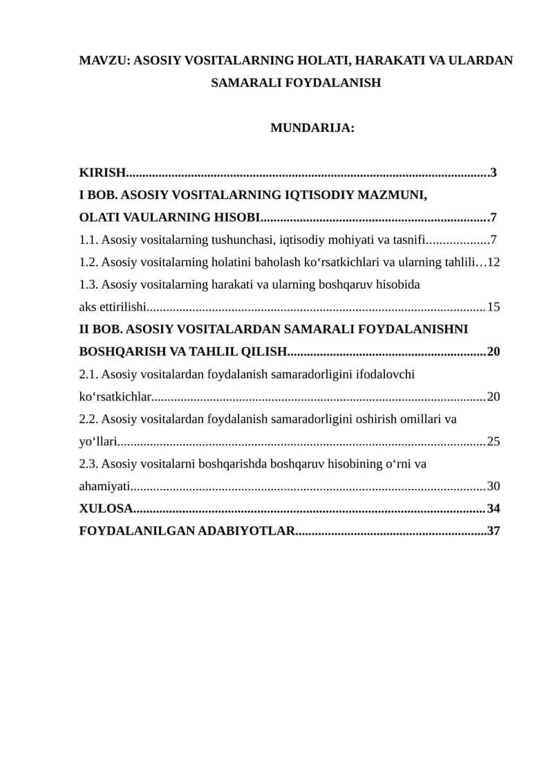 ASOSIY VOSITALARNING HOLATI, HARAKATI VA ULARDAN SAMARALI FOYDALANISH 1