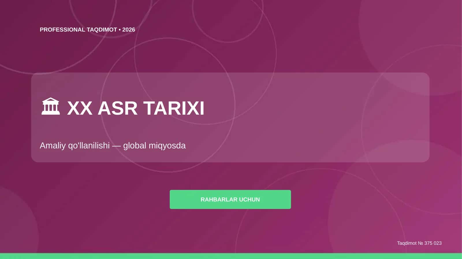 XX ASR TARIXI Amaliy qo'llanilishi — global miqyosda RAHBARLAR UCHUN 1