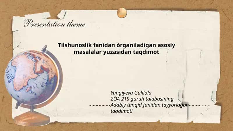 Tilshunoslik fanidan òrganiladigan asosiy masalalar yuzasidan taqdimot 1