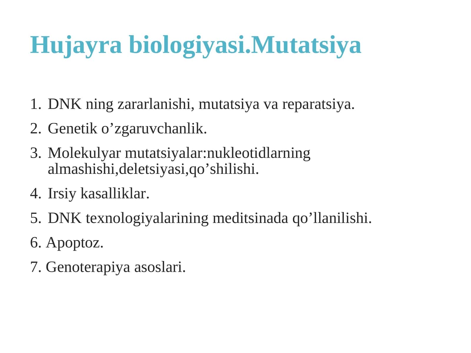 Hujayra biologiyasi.Mutatsiya 1