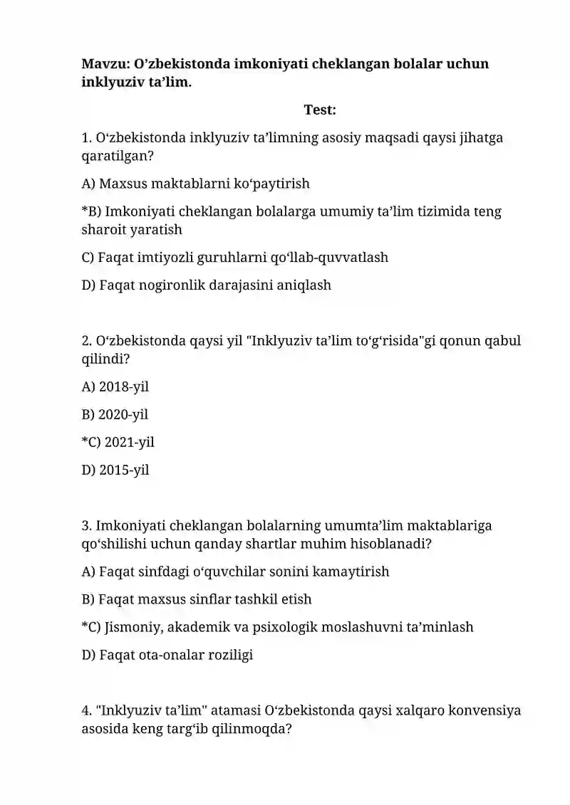 O’zbekistonda imkoniyati cheklangan bolalar uchun inklyuziv ta’lim