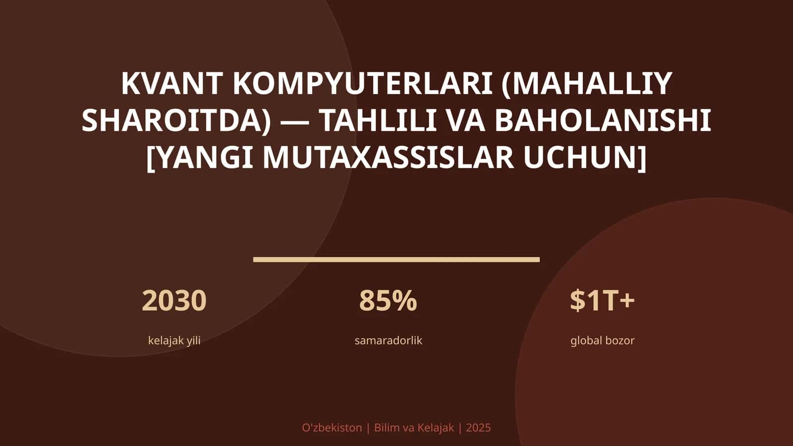 KVANT KOMPYUTERLARI (MAHALLIY SHAROITDA) — TAHLILI VA BAHOLANISHI [YANGI MUTAXASSISLAR UCHUN] 1