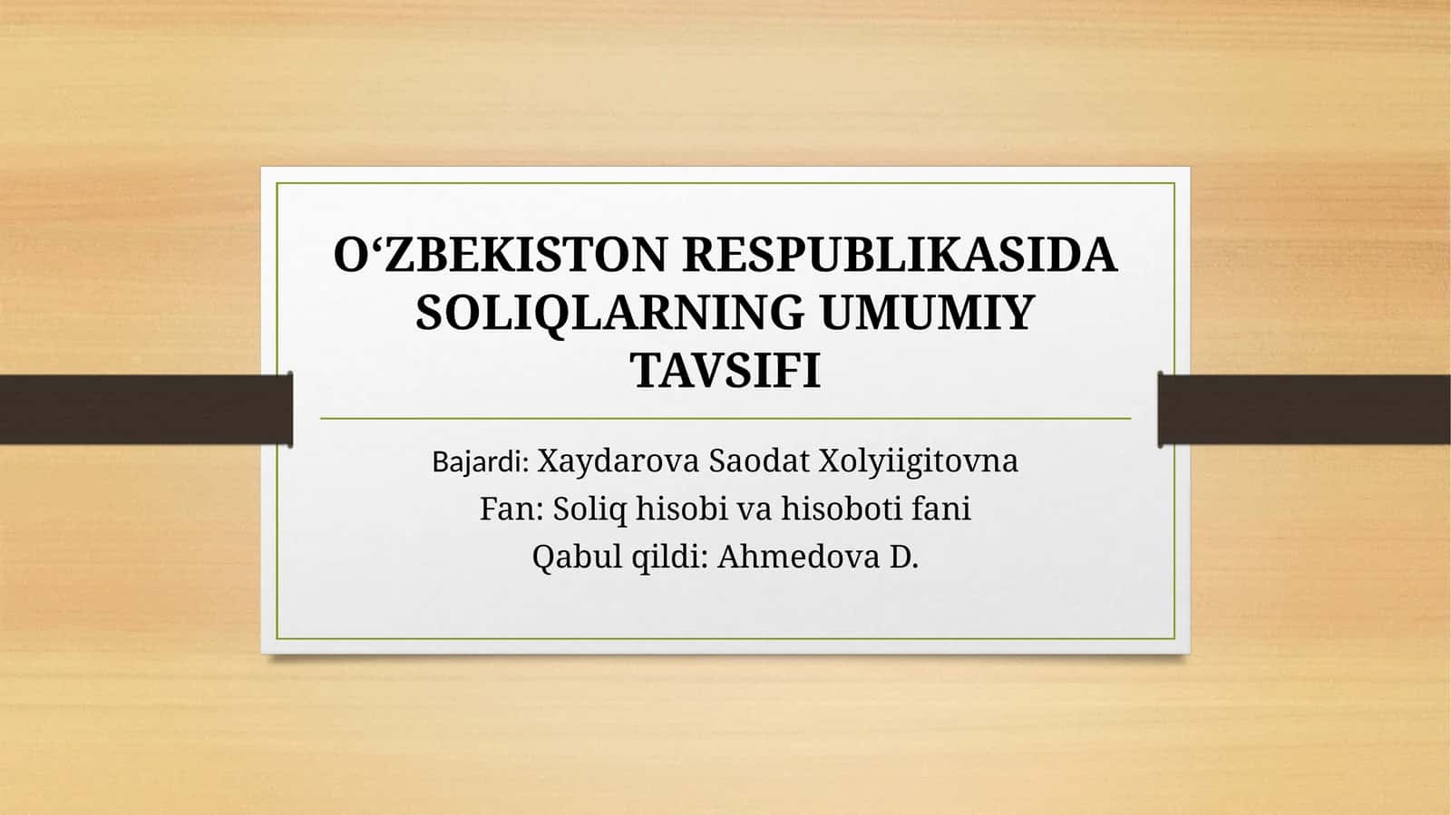 Soliq hisobi va hisoboti fani 1
