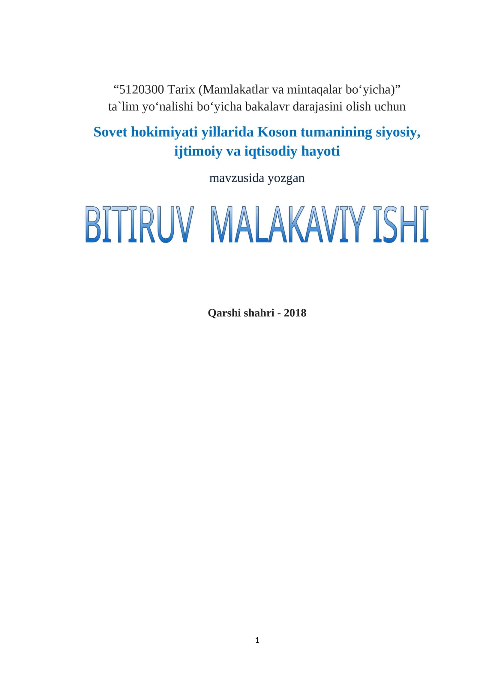 Sovet hokimiyati yillarida Koson tumanining siyosiy, ijtimoiy va iqtisodiy hayoti 1