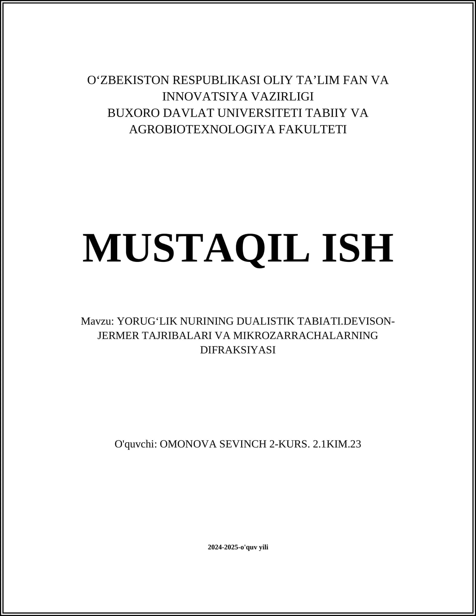 Yorugʻlik Nuri 1