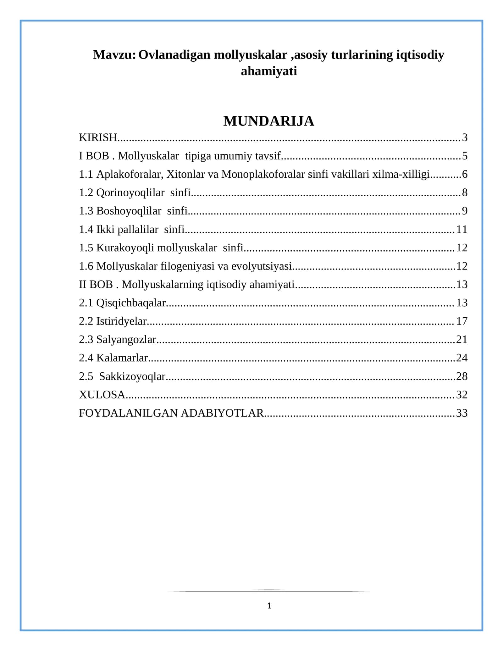 Ovlanadigan mollyuskalar, asosiy turlarining iqtisodiy ahamiyati 1