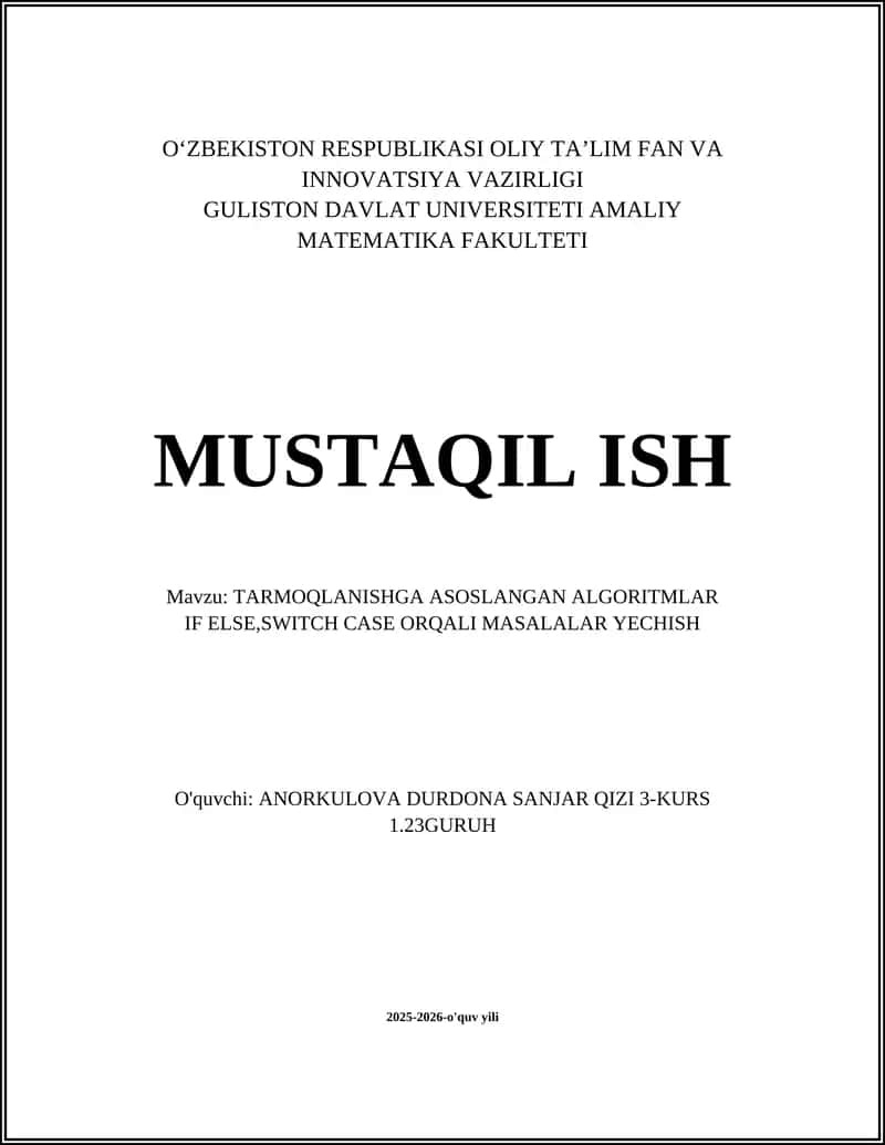 TARMOQLANISHGA ASOSLANGAN ALGORITMLAR 1