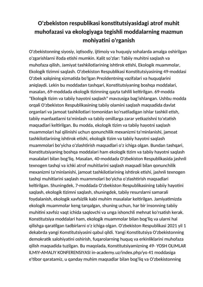 Ekologik tizim va tabiiy hayotni saqlash 1