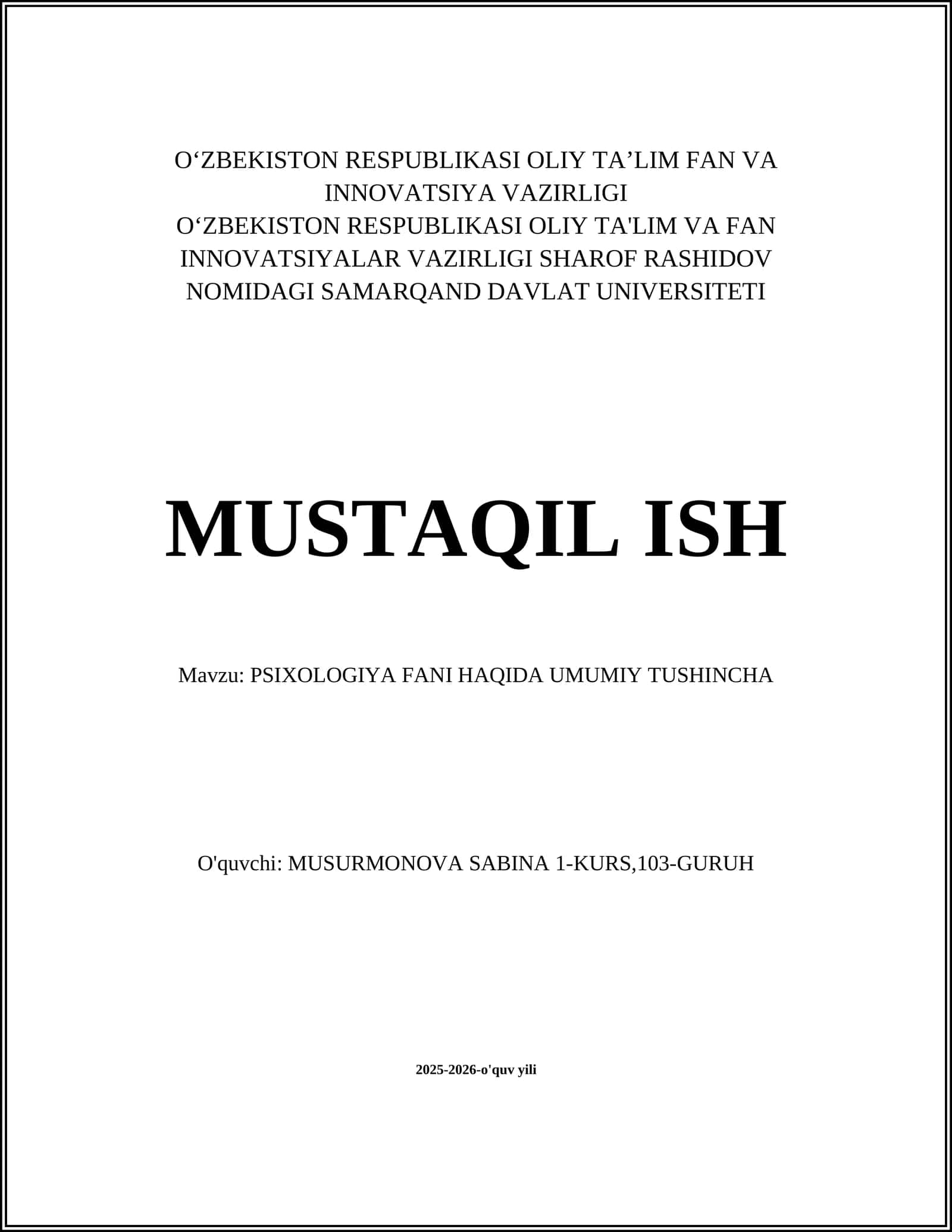 PSIXOLOGIYA FANI HAQIDA UMUMIY TUSHINCHA 1