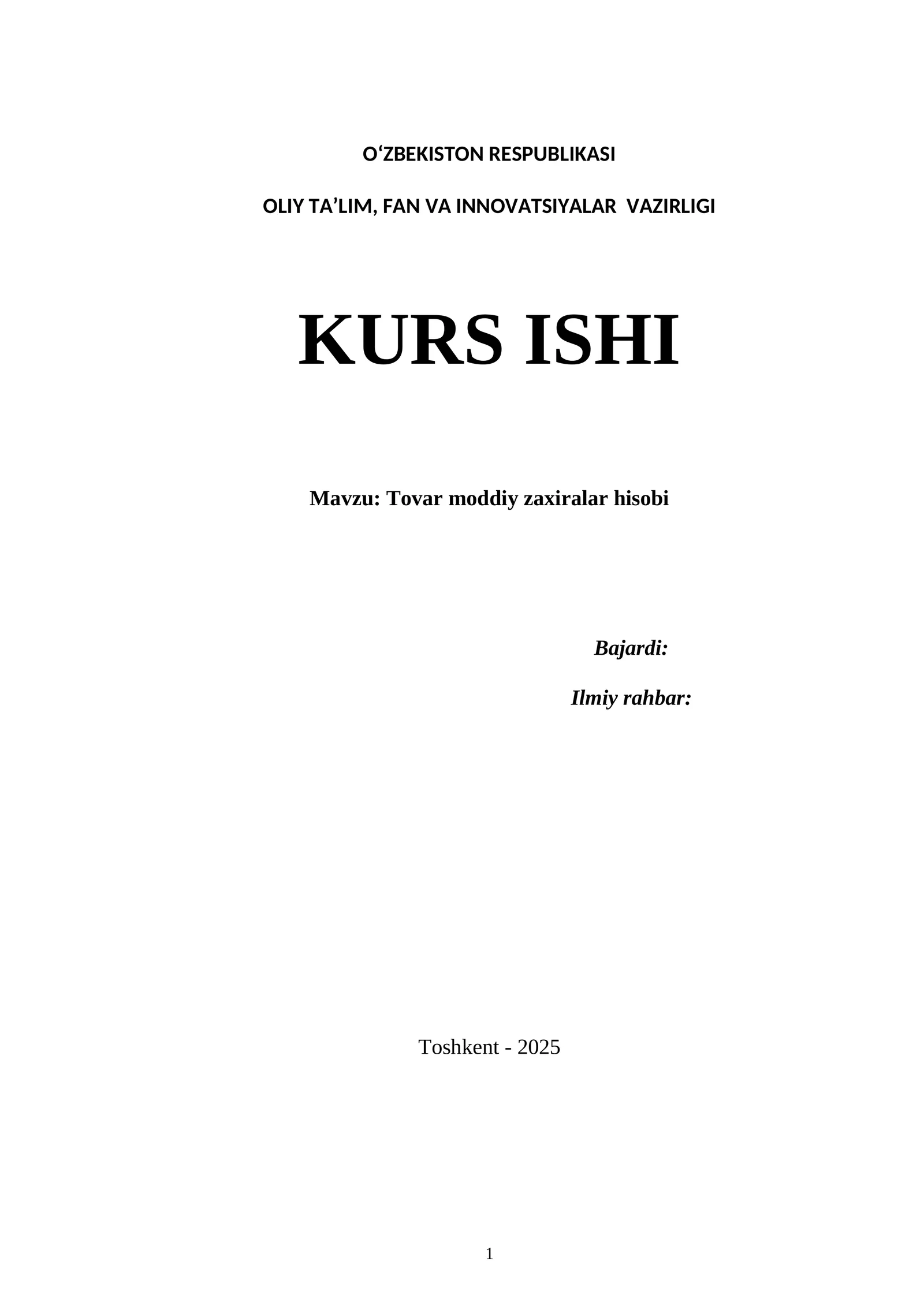 Tovar moddiy zaxiralar hisobi 1