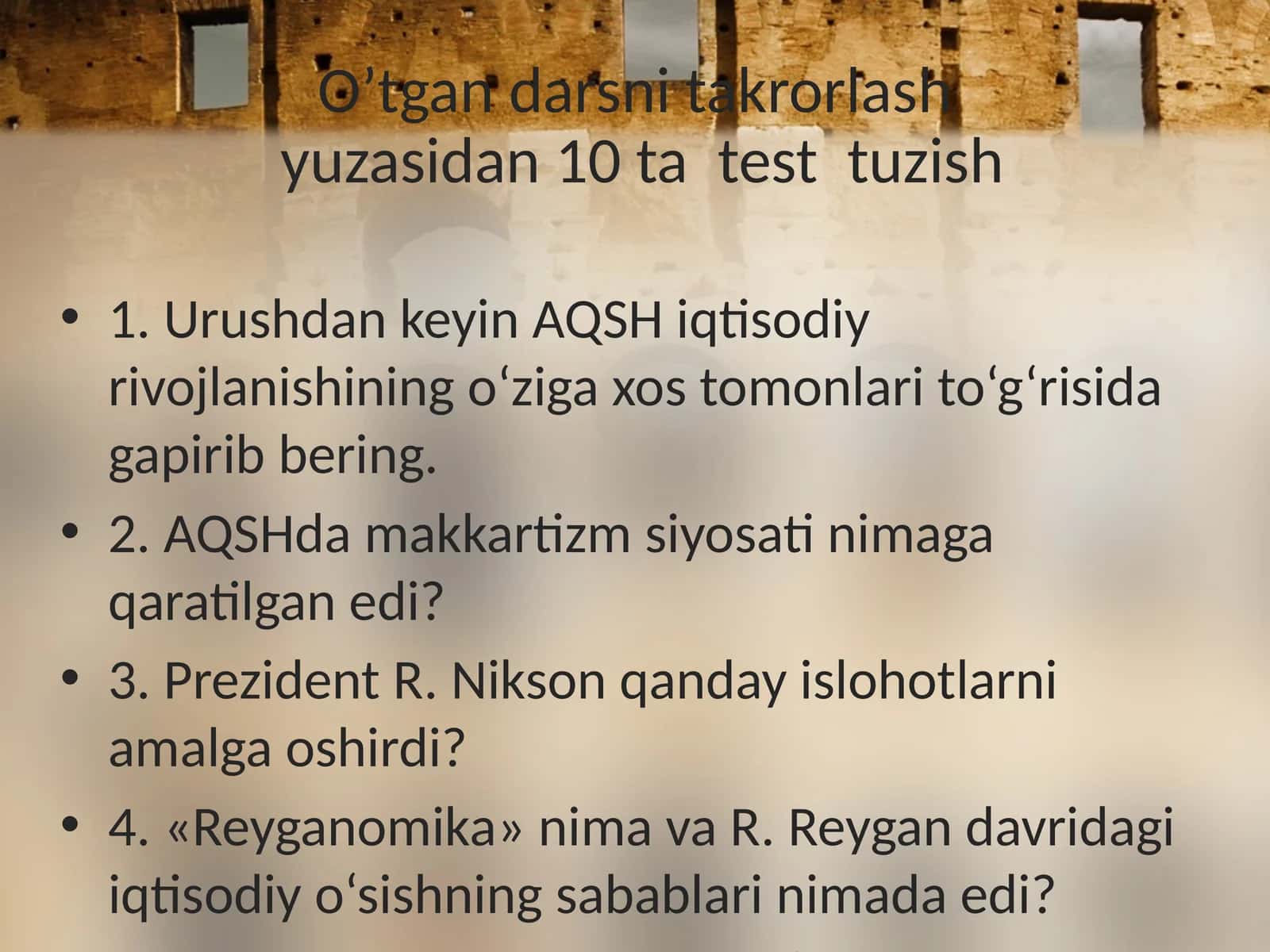 Urushdan keyin AQSH iqtisodiy rivojlanishi 1