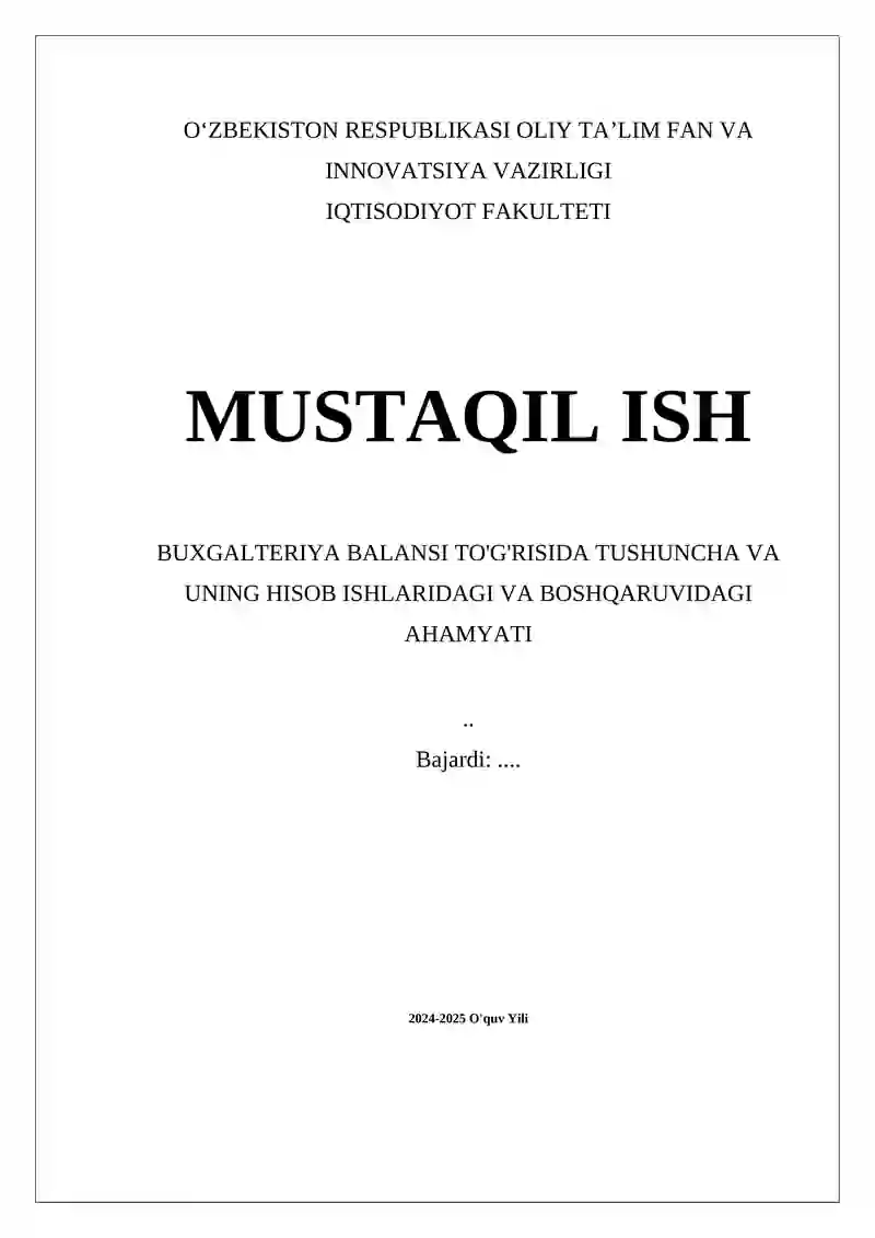 Buxgalteriya Balansi haqida