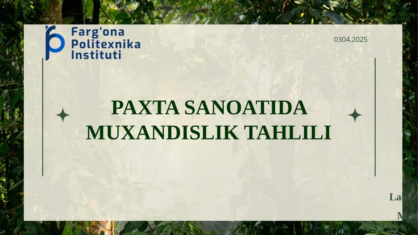 PAXTA SANOATIDA MUXANDISLIK TAHLILI 1