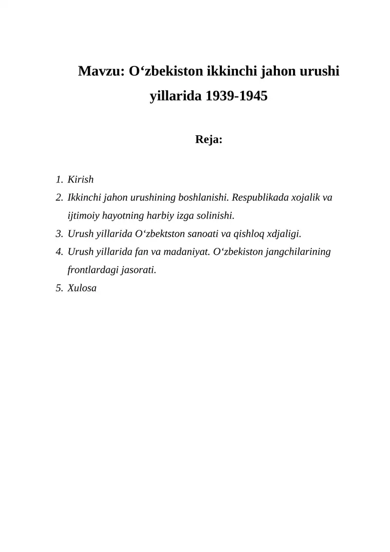 Oʻzbekiston ikkinchi jahon urushi yillarida 1939-1945 1