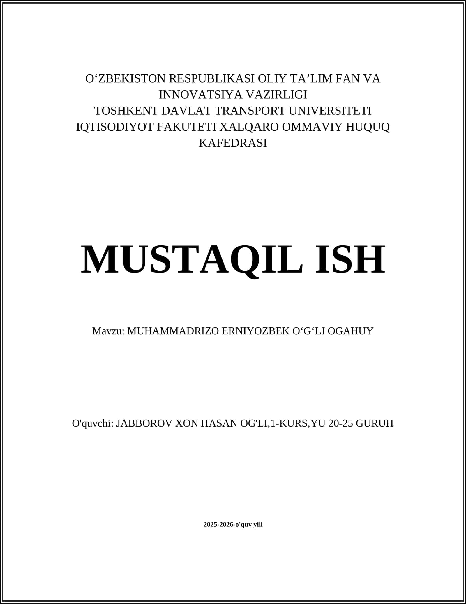 MUHAMMADRIZO ERNIYOZBEK OʻGʻLI OGAHUY 1