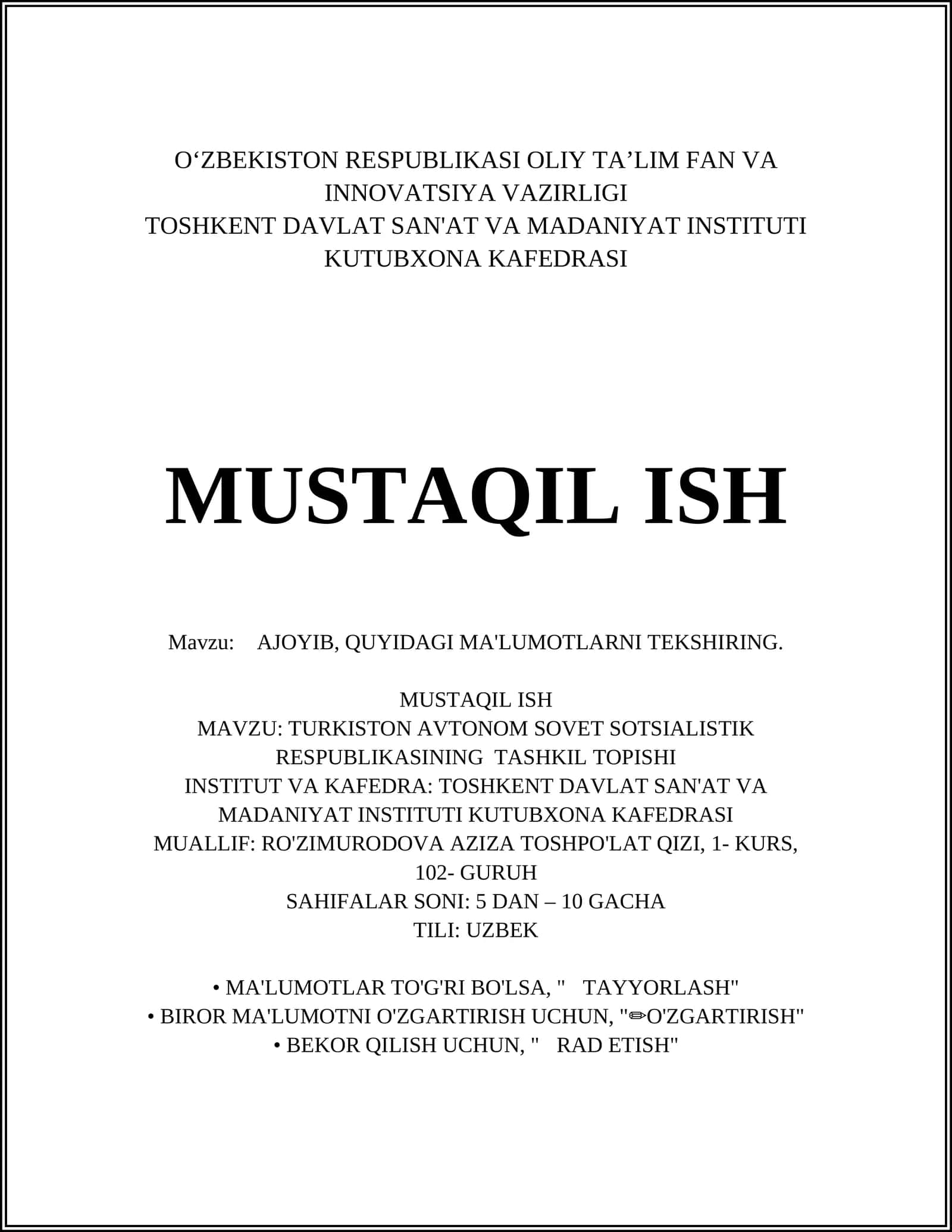 TURKISTON AVTONOM SOVET SOTSIALISTIK RESPUBLIKASINING TASHKIL TOPISHI 1