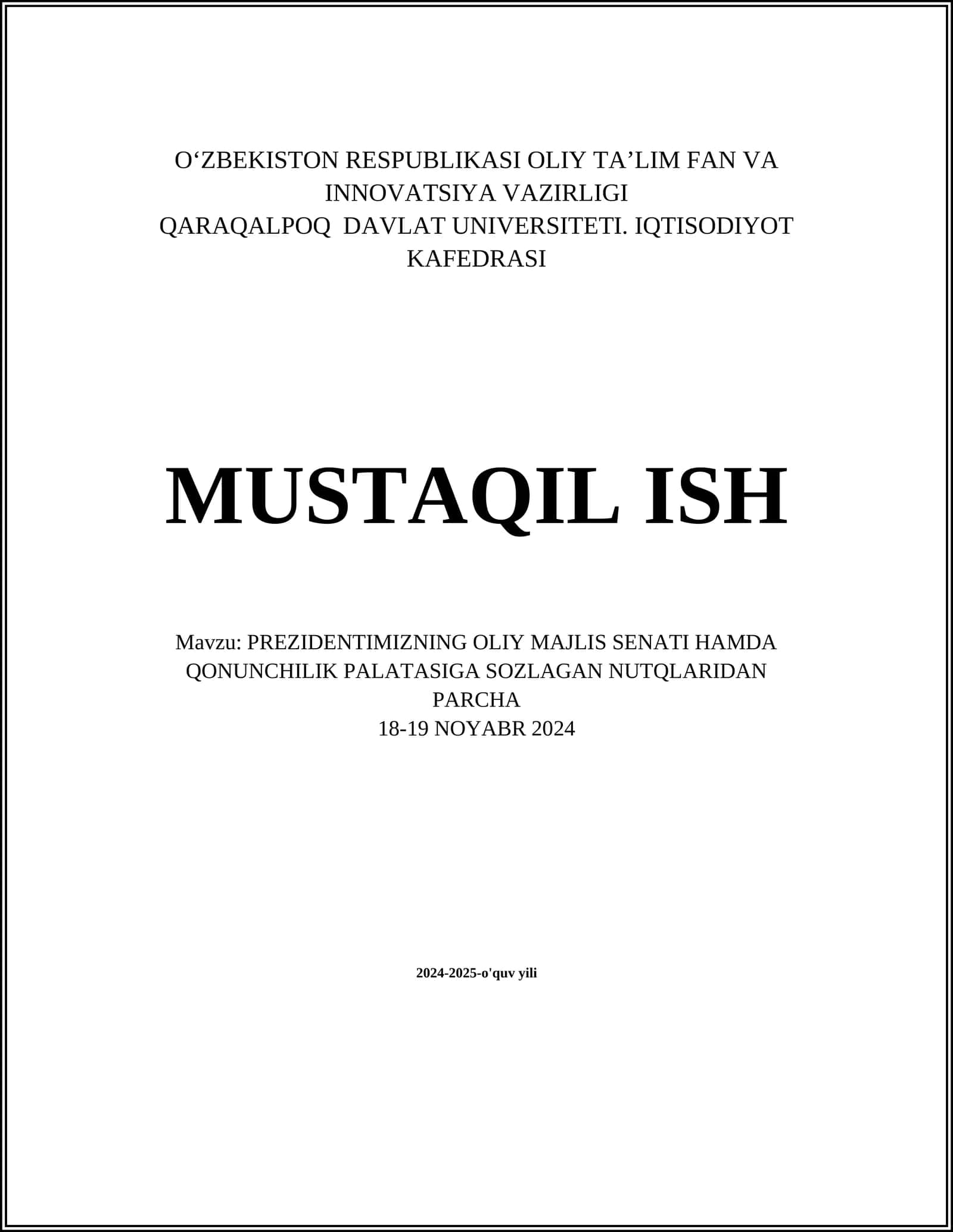 PREZIDENTIMIZNING OLIY MAJLIS SENATI HAMDA QONUNCHILIK PALATASIGA SOZLAGAN NUTQLARIDAN PARCHA 1