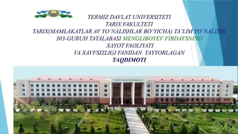 Xayot Faoliyati Vaxavfsizligi Fanidan Tayyorlagan Taqdimoti 1