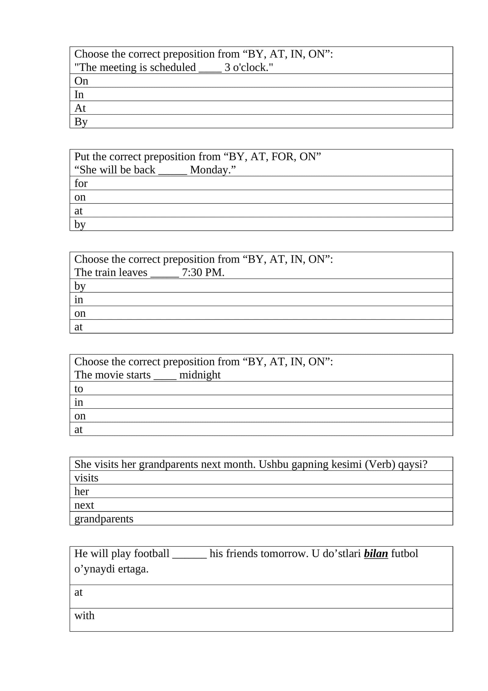 Prepositions Quiz 1