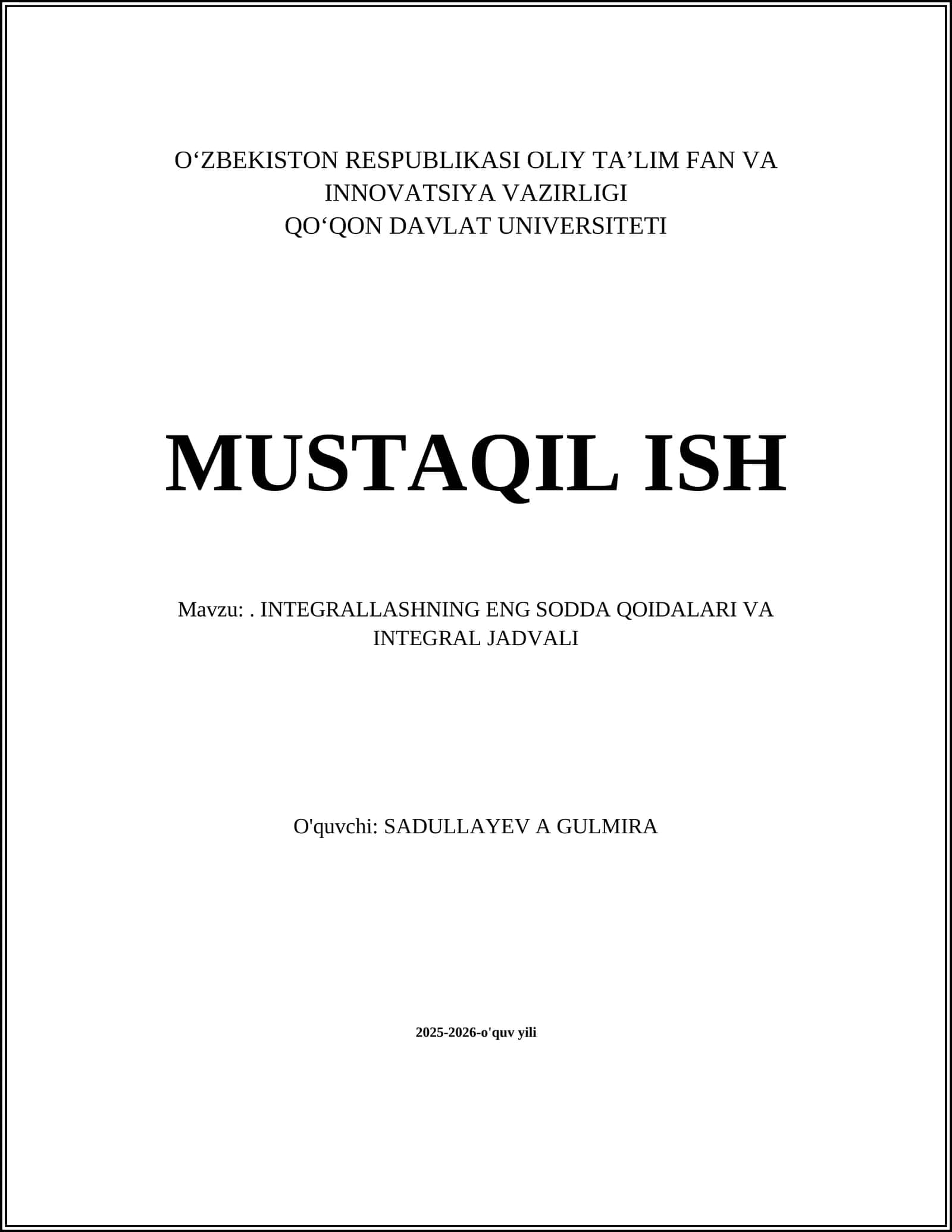 INTEGRALLASHNING ENG SODDA QOIDALARI VA INTEGRAL JADVALI 1