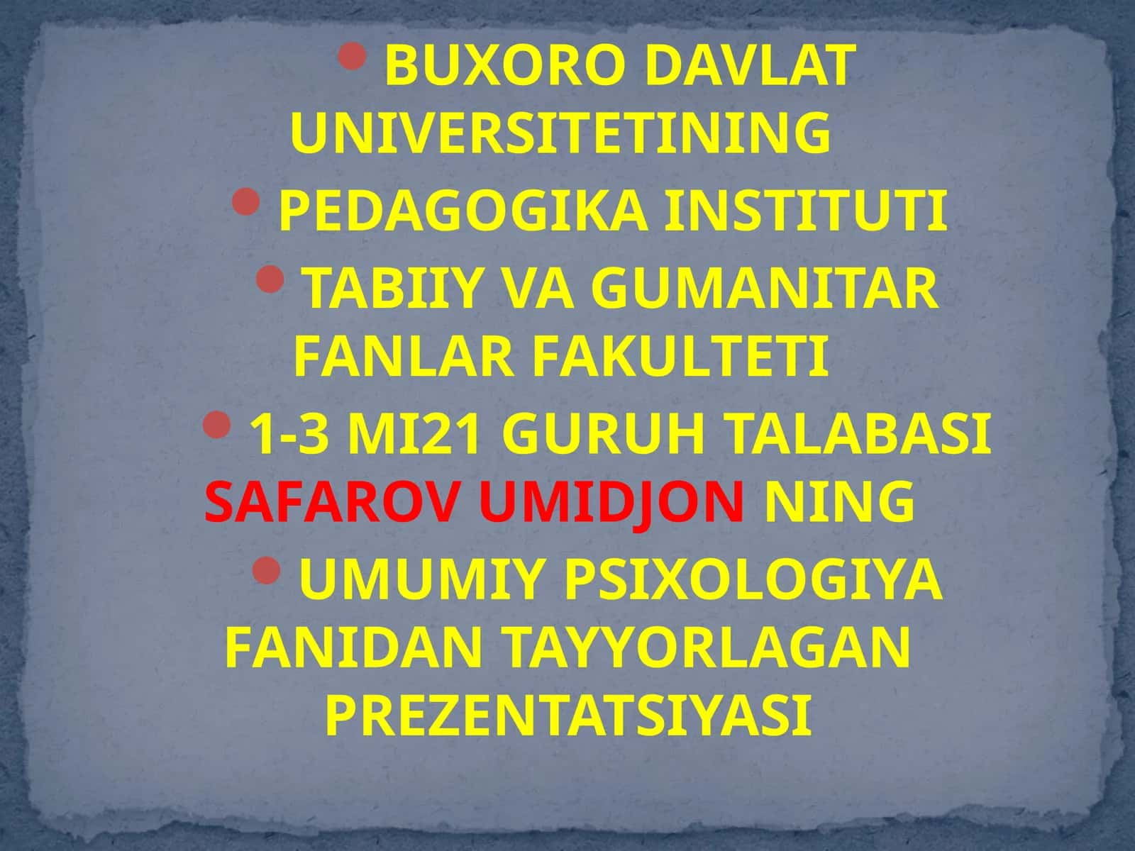 Umumiy Psixologiya Fanidan Tayyorlagan Prezentatsiyasi 1