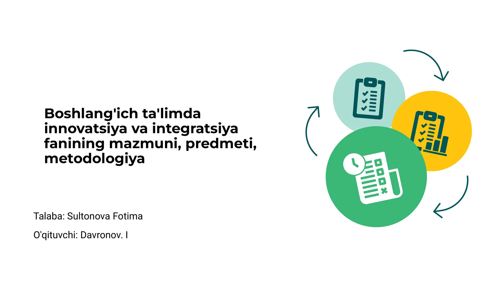 Boshlang'ich ta'limda innovatsiya va integratsiya fanining mazmuni, predmeti, metodologiya 1