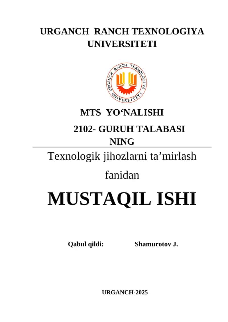 Sanoat jihozlarini ta’mirlash 1