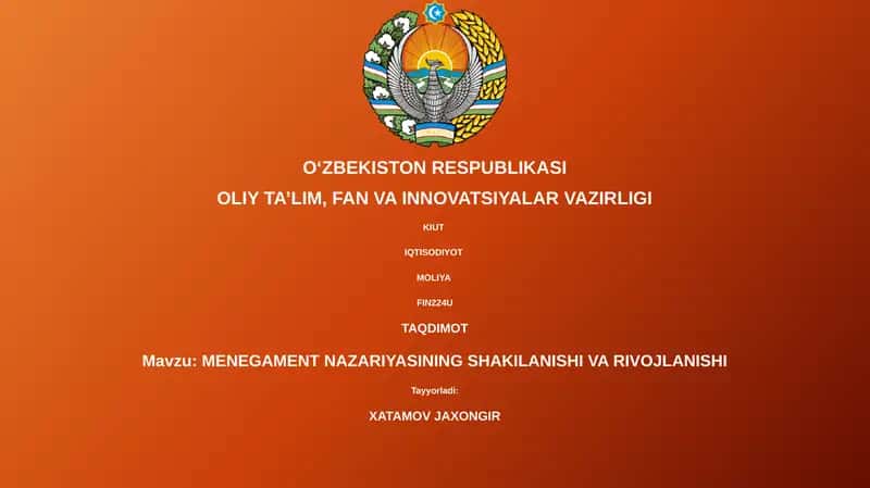 MENEGAMENT NAZARIYASINING SHAKILANISHI VA RIVOJLANISHI 1