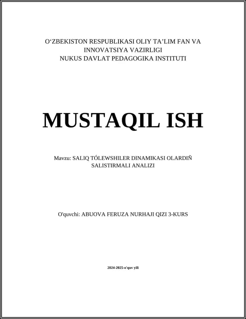 SALIQ TÓLEWSHILER DINAMIKASI OLARDIÑ SALISTIRMALI ANALIZI 1