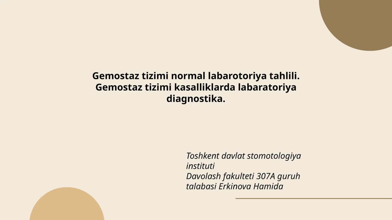 Gemostaz tizimi normal labarotoriya tahlili 1