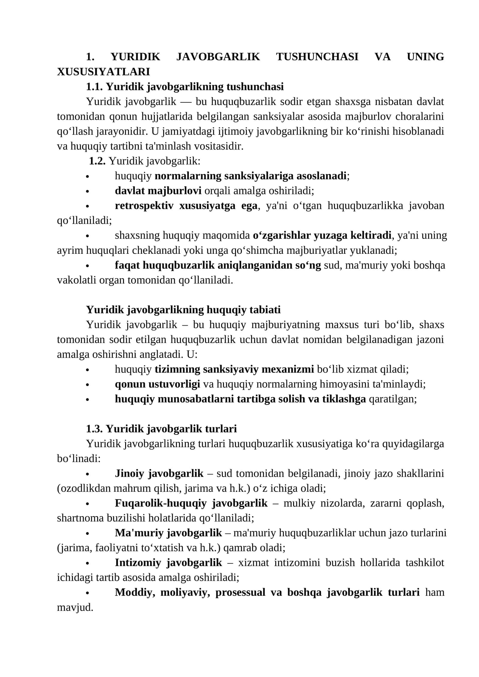 Yuridik javobgarlikning tushunchasi va uning xususiyatlari 1