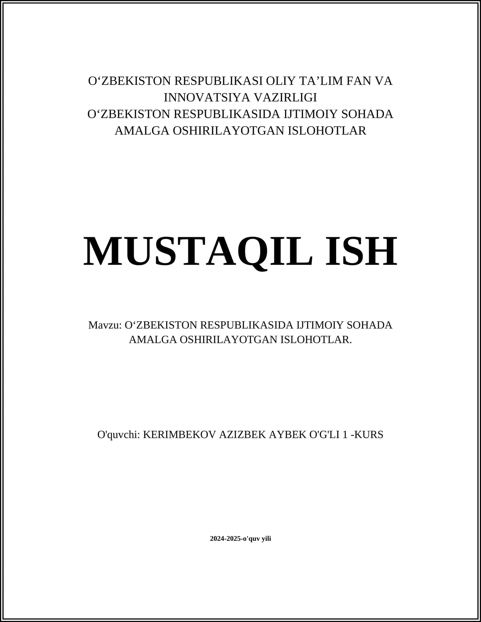 OʻZBEKISTON RESPUBLIKASIDA IJTIMOIY SOHADA AMALGA OSHIRILAYOTGAN ISLOHOTLAR 1