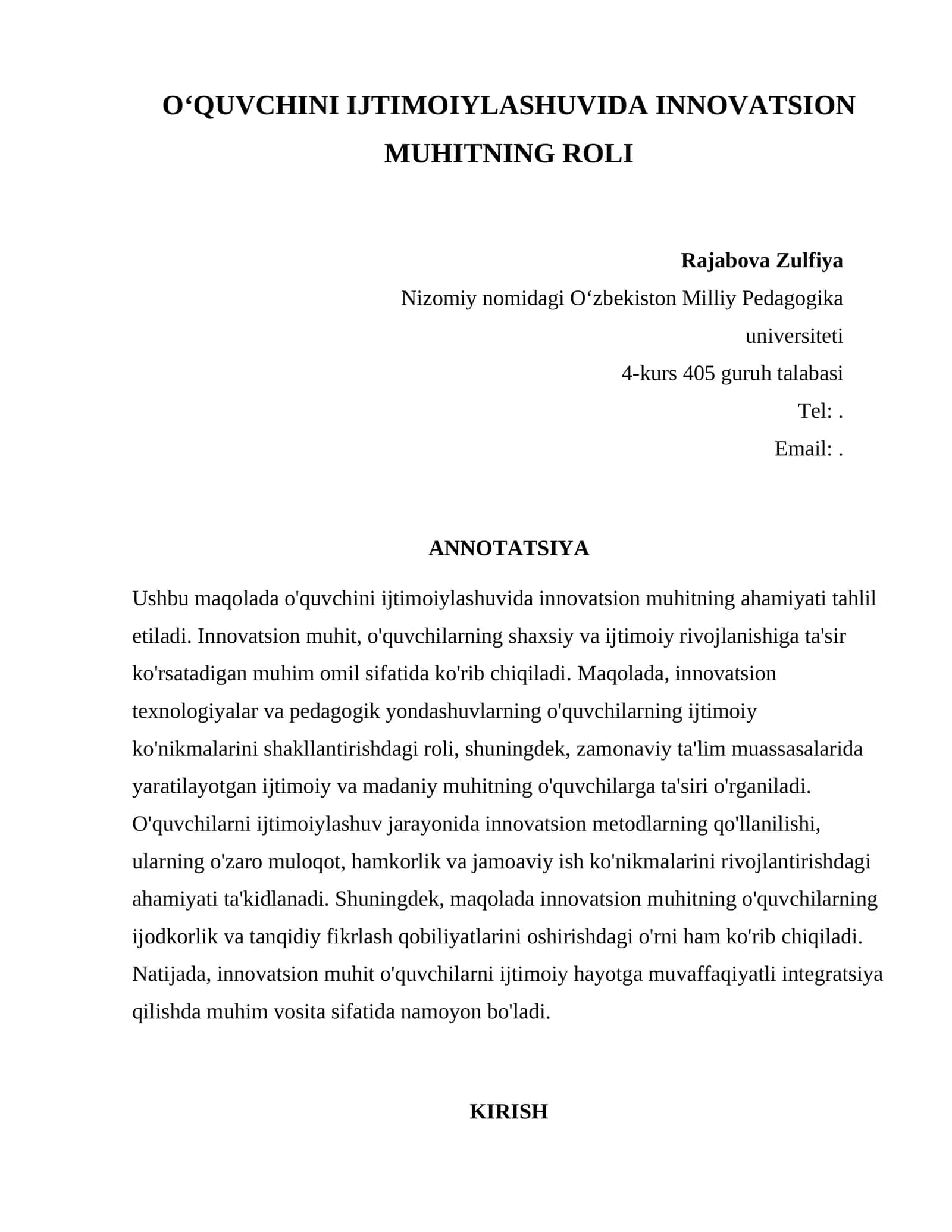 OʻQUVCHINI IJTIMOIYLASHUVIDA INNOVATSION MUHITNING ROLI 1