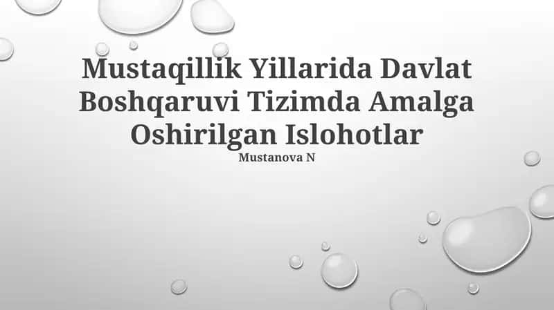 Mustaqillik Yillarida Davlat Boshqaruvi Tizimda Amalga Oshirilgan Islohotlar 1