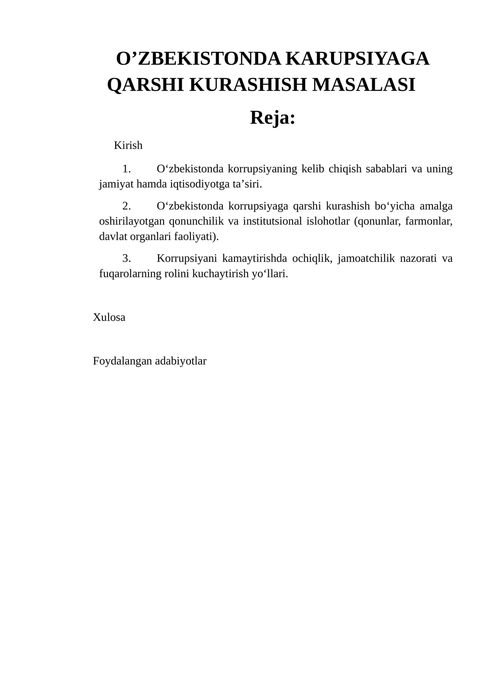 OʼZBEKISTONDA KARUPSIYAGA QARSHI KURASHISH MASALASI 1