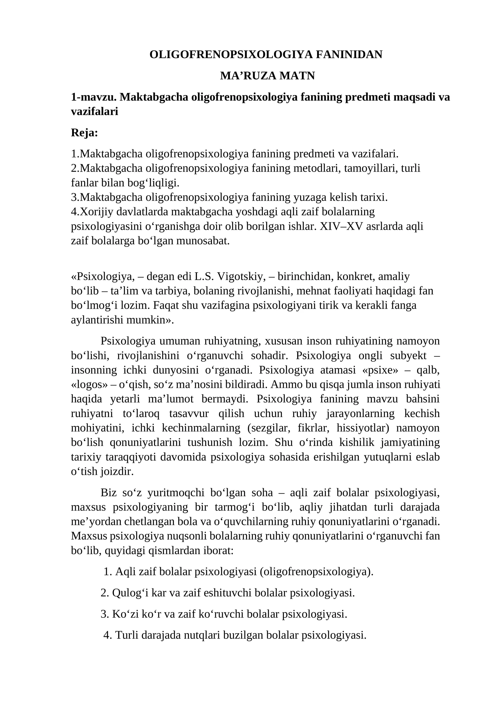 OLIGOFRENOPSIXOLOGIYA FANINIDAN 1