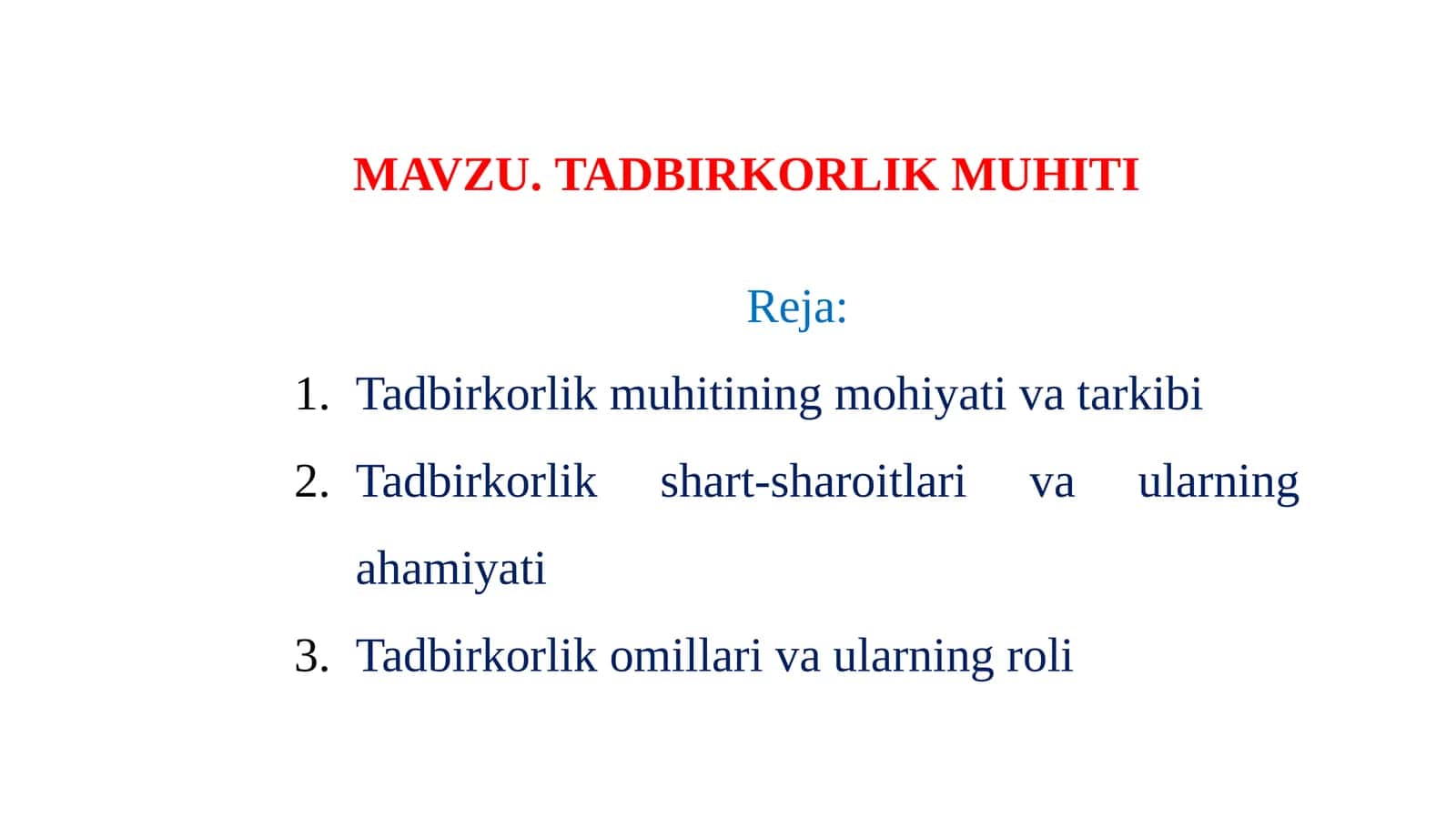 Tadbirkorlik Muhiti 1