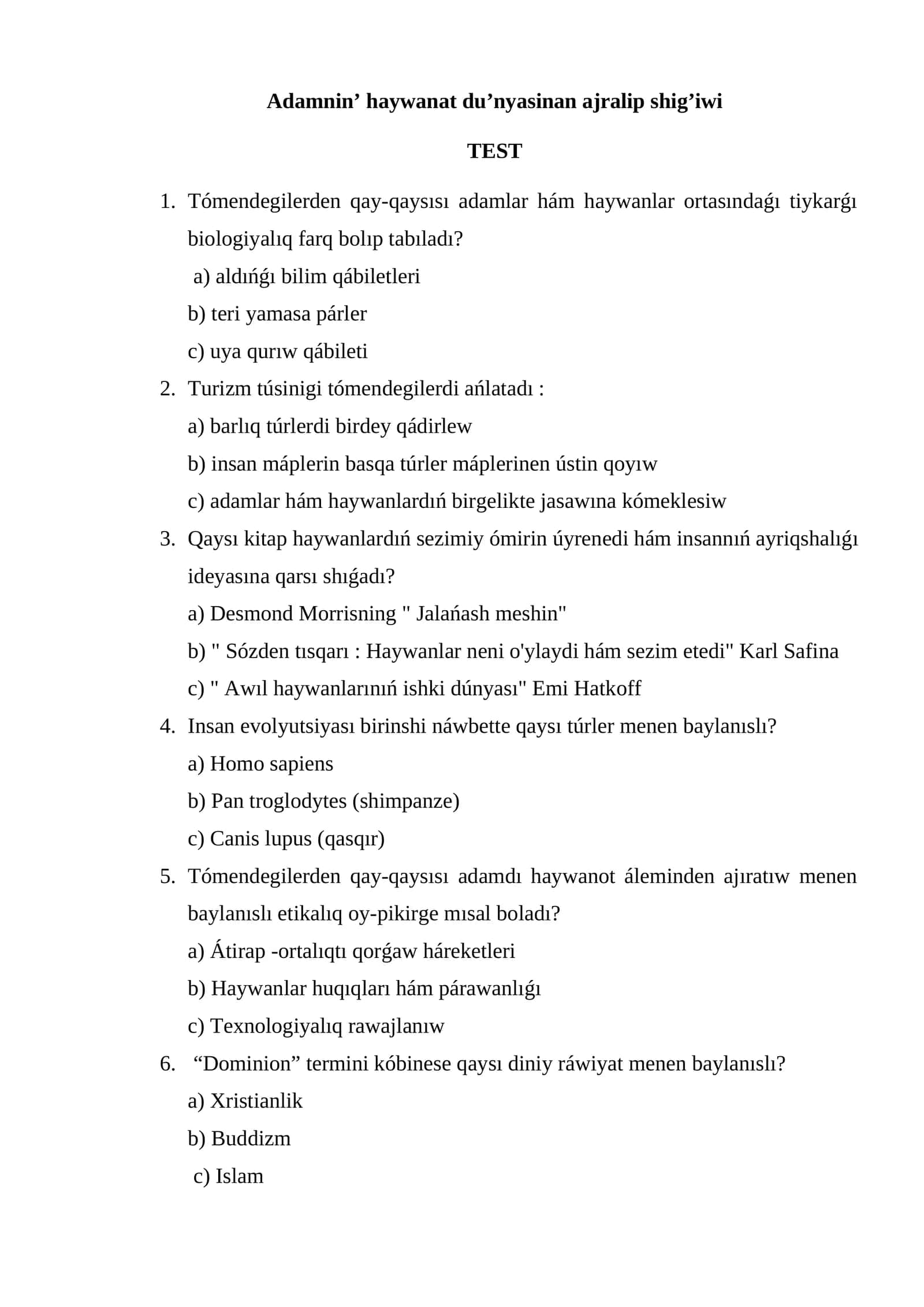 HAYWANNI MENSHIKLIKIAM O'YLAYMAN 1