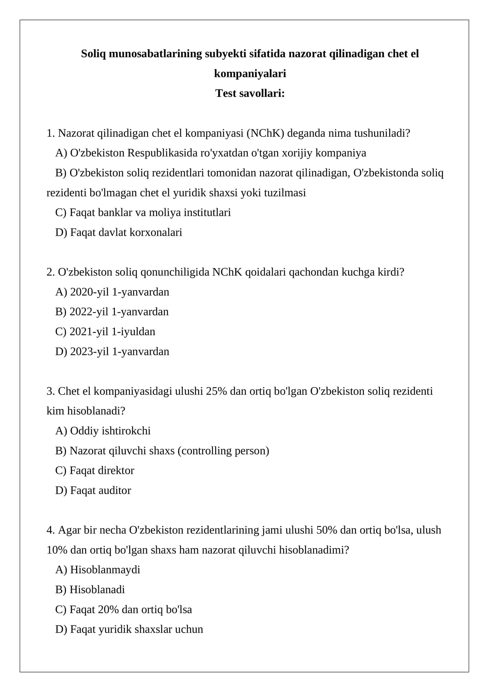 Soliq munosabatlarining subyekti sifatida nazorat qilinadigan chet el kompaniyalari 1