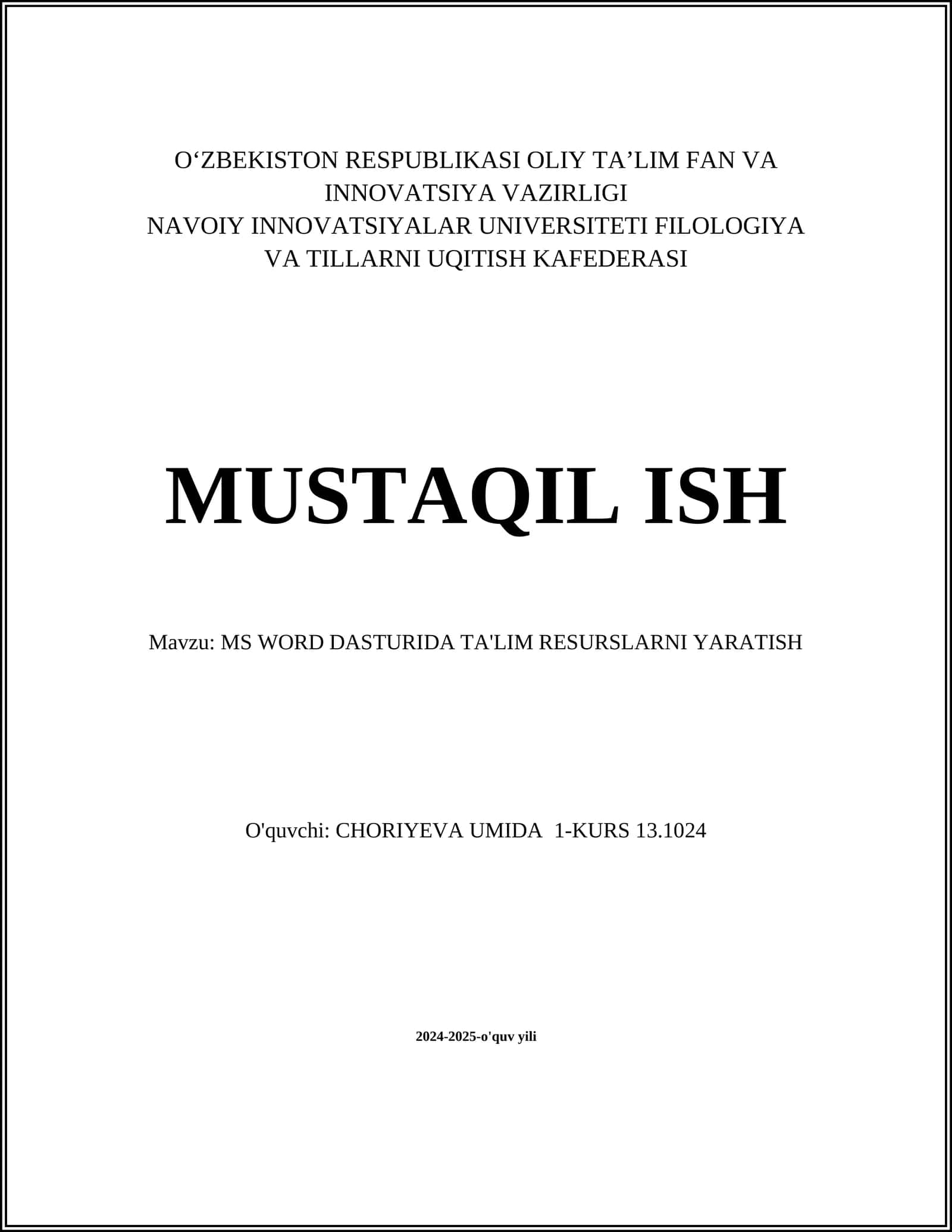 MS WORD DASTURIDA TA'LIM RESURSLARNI YARATISH 1