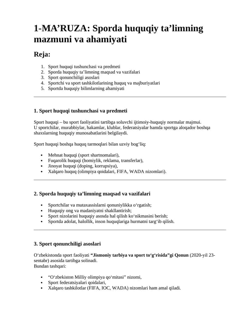 Sporda huquqiy ta'limning mazmuni va ahamiyati 1