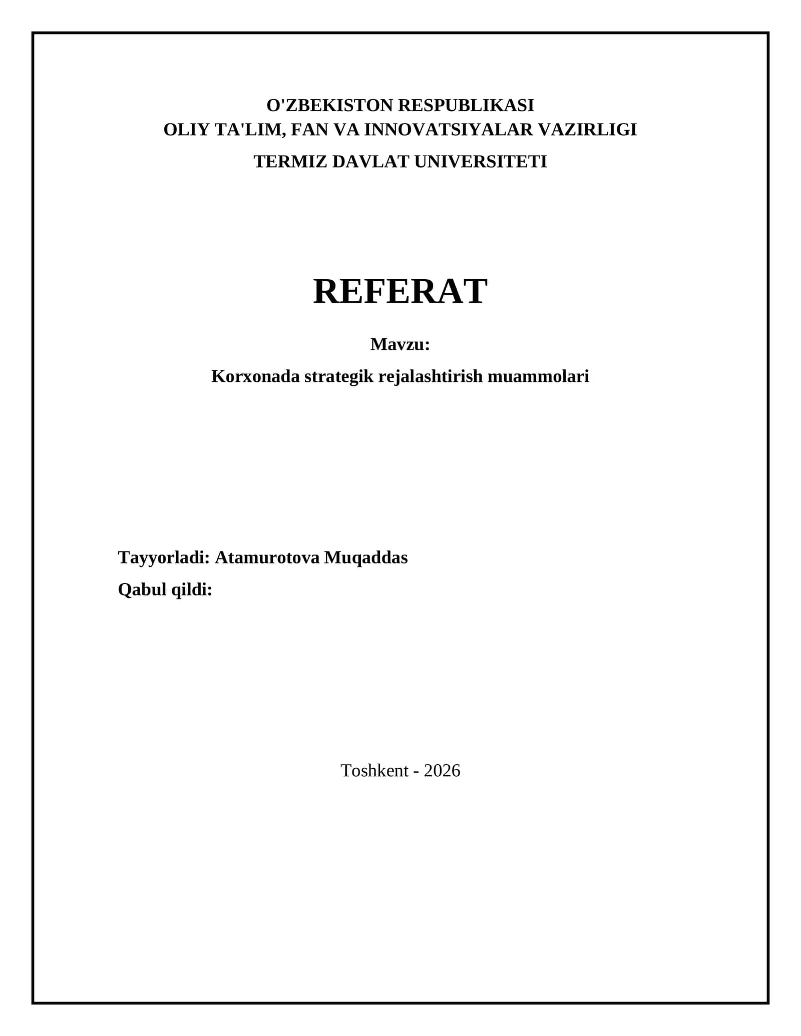 Korxonada strategik rejalashtirish muammolari 1